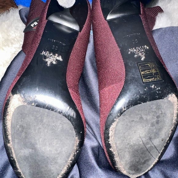 - [ ] Prada Logo Sock Ankle Boots- burgundy  size 38 .The heel height is - Picture 4 of 4